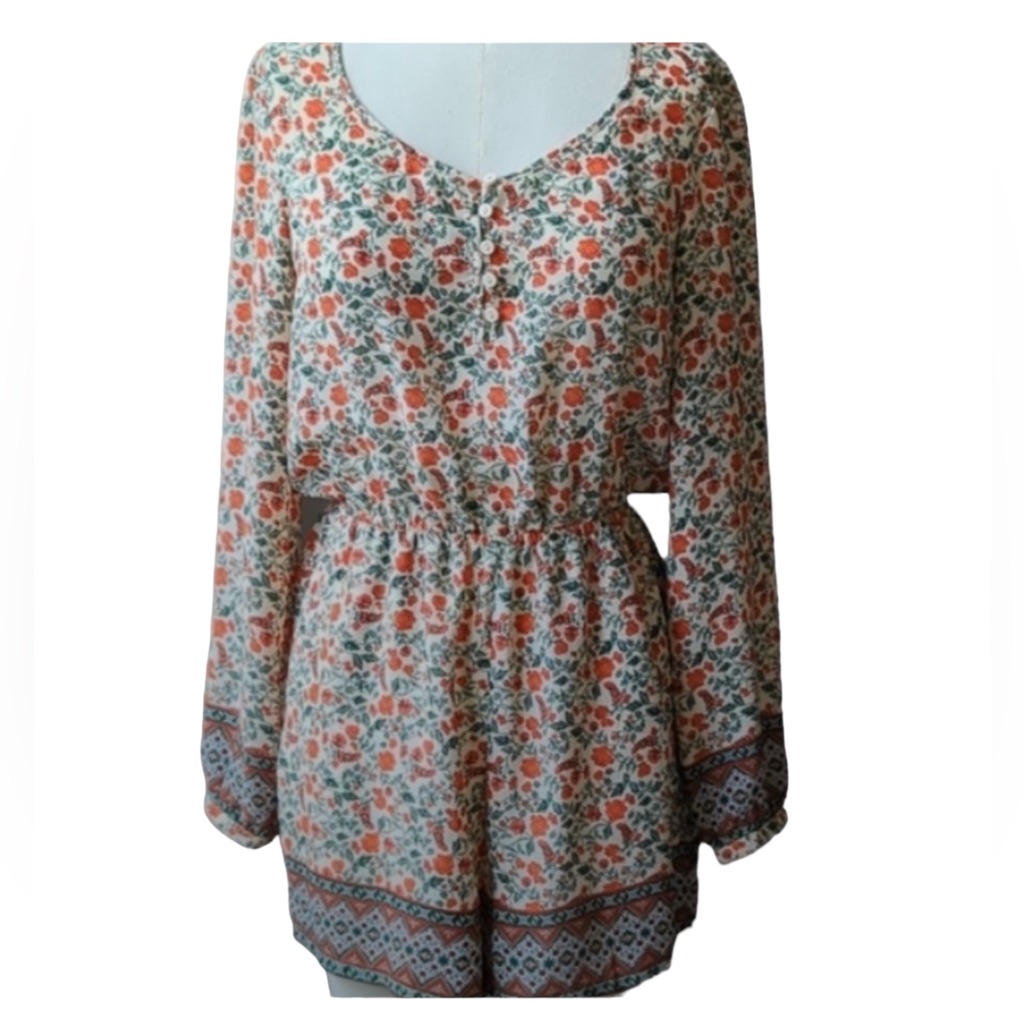 H&M Divided Floral Chiffon Long Sleeve Romper Women’s Size 2 Excellent Condition